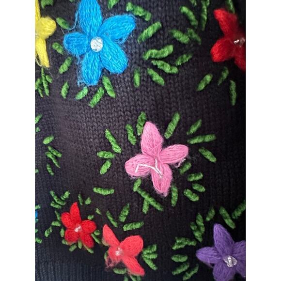 BEREK Vintage Floral Heavily Embroidered Button Knit Cardigan Sweater - Sz Large - Picture 6 of 6